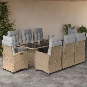vidaXL Ensemble à manger de jardin et coussins 9 pcs mélange beige pas cher