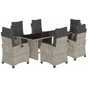vidaXL Ensemble à manger de jardin et coussins 7 pcs gris clair rotin pas cher