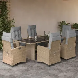 vidaXL Ensemble à manger de jardin coussins 7 pcs mélange beige rotin pas cher