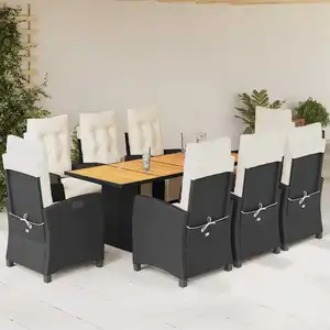 vidaXL Ensemble à manger de jardin 9pcs coussins noir résine tressée pas cher
