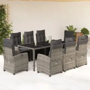 Comparateur de prix : vidaXL Ensemble à manger de jardin 9 pcs coussins gris résine tressée