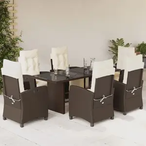 vidaXL Ensemble à manger de jardin et coussins 7 pcs marron rotin pas cher