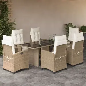 vidaXL Ensemble à manger de jardin et coussins 7 pcs beige poly rotin pas cher