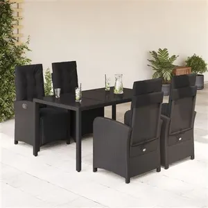 vidaXL Ensemble à manger de jardin coussins 5pcs Noir Résine tressée pas cher