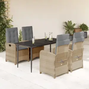 vidaXL Ensemble à manger de jardin coussins 5 pcs mélange beige rotin pas cher