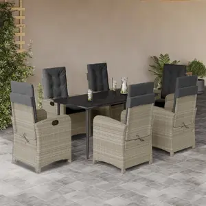 vidaXL Ensemble à manger de jardin et coussins 7 pcs gris clair rotin pas cher
