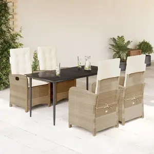vidaXL Ensemble à manger de jardin avec coussins 5pcs Beige poly rotin pas cher