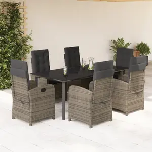 vidaXL Ensemble à manger de jardin et coussins 7 pcs gris rotin pas cher
