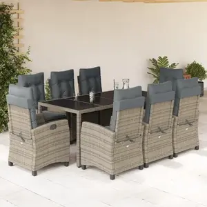 Comparateur de prix : vidaXL Ensemble à manger - 9 pcs coussins gris résine tressée