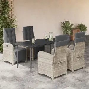 vidaXL Ensemble à manger de jardin et coussins 5 pcs gris clair rotin pas cher