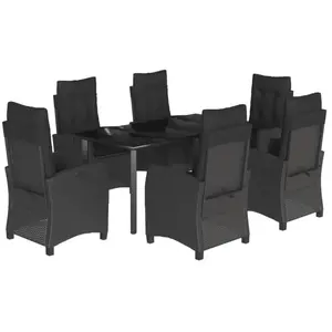 vidaXL Ensemble à manger de jardin coussins 7pcs Noir Résine tressée pas cher