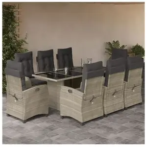 vidaXL Ensemble à manger de jardin et coussins 9 pcs gris clair rotin pas cher