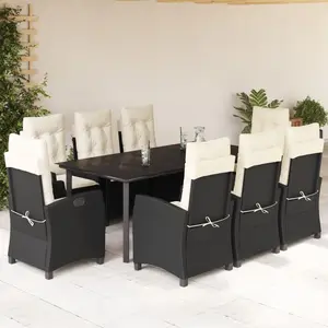 vidaXL Ensemble à manger de jardin 9pcs coussins noir résine tressée pas cher