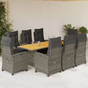 vidaXL Ensemble à manger de jardin 9 pcs coussins gris résine tressée pas cher