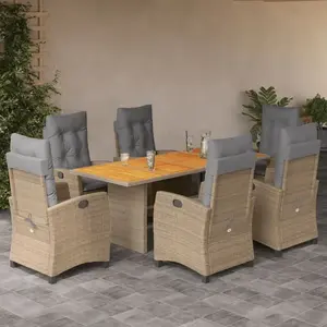 vidaXL Ensemble à manger de jardin coussins 7 pcs mélange beige rotin pas cher