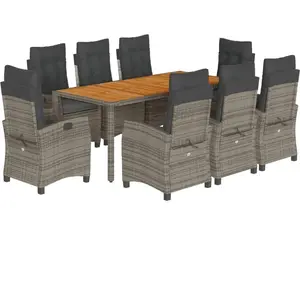 vidaXL Ensemble à manger de jardin 9 pcs coussins gris résine tressée pas cher