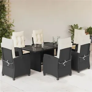 vidaXL Ensemble à manger de jardin coussins 7pcs Noir Résine tressée pas cher