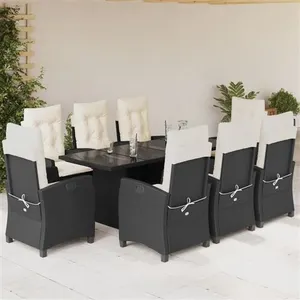 vidaXL Ensemble à manger de jardin 9pcs coussins noir résine tressée pas cher