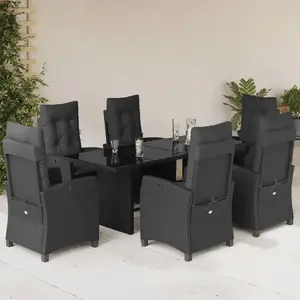 vidaXL Ensemble à manger de jardin coussins 7pcs Noir Résine tressée pas cher
