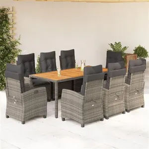 vidaXL Ensemble à manger de jardin 9 pcs coussins gris résine tressée pas cher