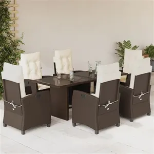 vidaXL Ensemble à manger de jardin et coussins 7 pcs marron rotin pas cher