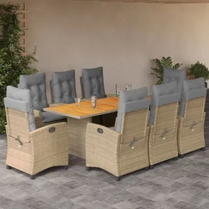 vidaXL Ensemble à manger de jardin et coussins 9 pcs mélange beige pas cher