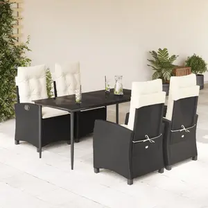 vidaXL Ensemble à manger de jardin coussins 5pcs Noir Résine tressée pas cher