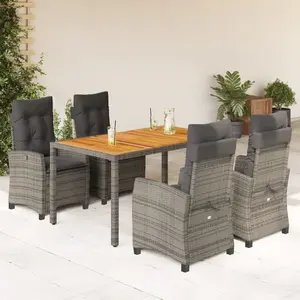 vidaXL Ensemble à manger de jardin 5 pcs coussins gris résine tressée pas cher