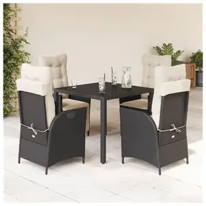 vidaXL Ensemble à manger de jardin coussins 5pcs Noir Résine tressée pas cher