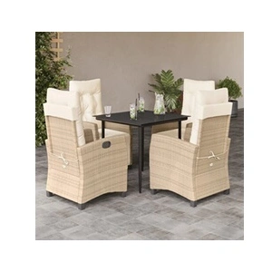 VIDAXL Ensemble à Manger de Jardin avec Coussins 5 pcs, Table et Chaises avec Dossier et Repose-pied Réglables, Meubles d'Extérieur, Moderne, Beige Résine pas cher