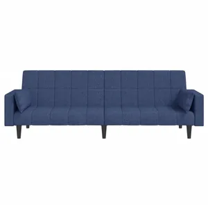 vidaXL Canapé-lit à 2 places avec deux oreillers bleu tissu pas cher