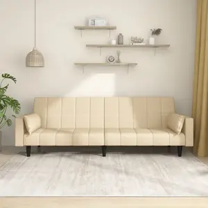 vidaXL Canapé-lit à 2 places avec deux oreillers crème tissu pas cher