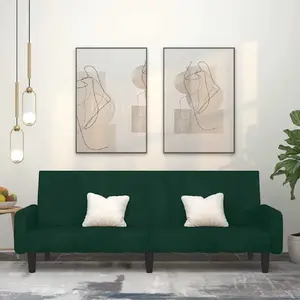 vidaXL Canapé-lit à 2 places vert foncé velours pas cher