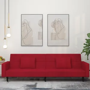 vidaXL Canapé-lit à 2 places et deux oreillers Rouge bordeaux Velours pas cher