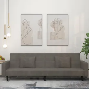 vidaXL Canapé-lit à 2 places avec deux oreillers Gris foncé Velours pas cher