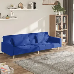 vidaXL Canapé-lit à 2 places avec deux oreillers bleu tissu pas cher