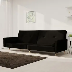 Comparateur de prix : vidaXL Canapé-lit à 2 places avec deux oreillers Noir Velours