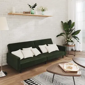 vidaXL Canapé-lit à 2 places vert foncé velours pas cher