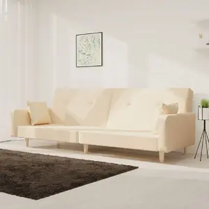 vidaXL Canapé-lit à 2 places avec deux oreillers crème tissu pas cher