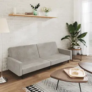 vidaXL Canapé-lit à 2 places gris clair velours pas cher