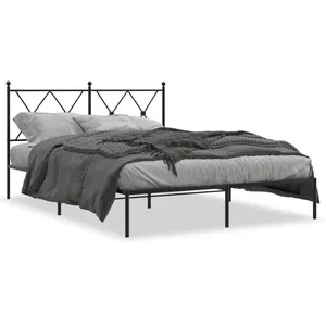 Vidaxl cadre de lit métal sans matelas avec tête de lit noir 135x190cm pas cher