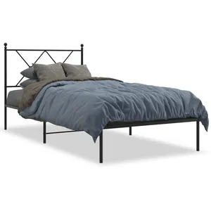 vidaXL Cadre de lit métal avec tête de lit noir 90x190 cm pas cher