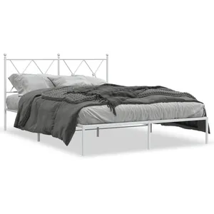 vidaXL Cadre de lit métal avec tête de lit blanc 140x200 cm pas cher