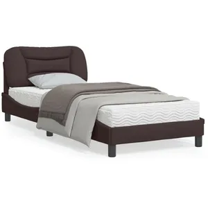 vidaXL Cadre de lit avec tête de lit Marron foncé 90x190 cm Tissu pas cher