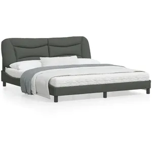vidaXL Cadre de lit avec tête de lit Gris foncé 180 x 200 cm Tissu pas cher