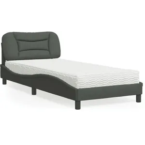 vidaXL Lit avec matelas gris foncé 90x190 cm tissu pas cher