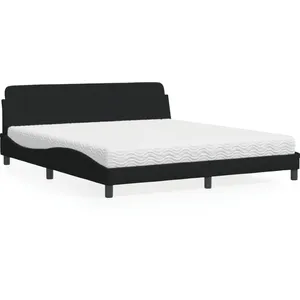 vidaXL Lit avec matelas noir 180x200 cm tissu pas cher