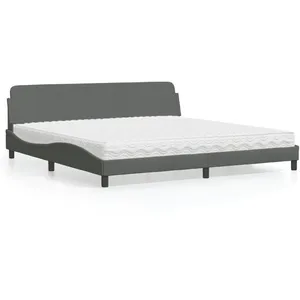 vidaXL Lit avec matelas gris foncé 200x200 cm tissu pas cher