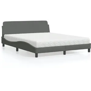 vidaXL Lit avec matelas gris foncé 160x200 cm tissu
