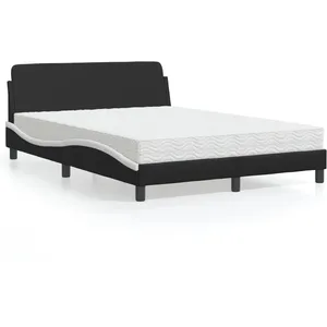 vidaXL Lit avec matelas noir et blanc 140x190 cm similicuir pas cher